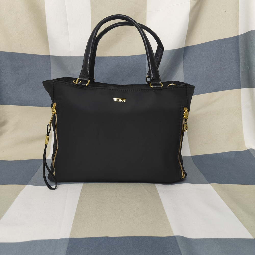 Tumi Black Tote with Gold Zippers